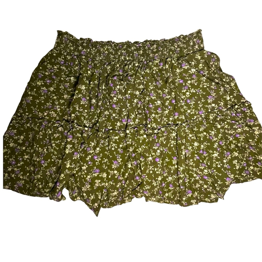 Gap Kids XL 12/14 Floral Tiered Smocked Mini Skirt Green Ditsy Print 100%Cotton